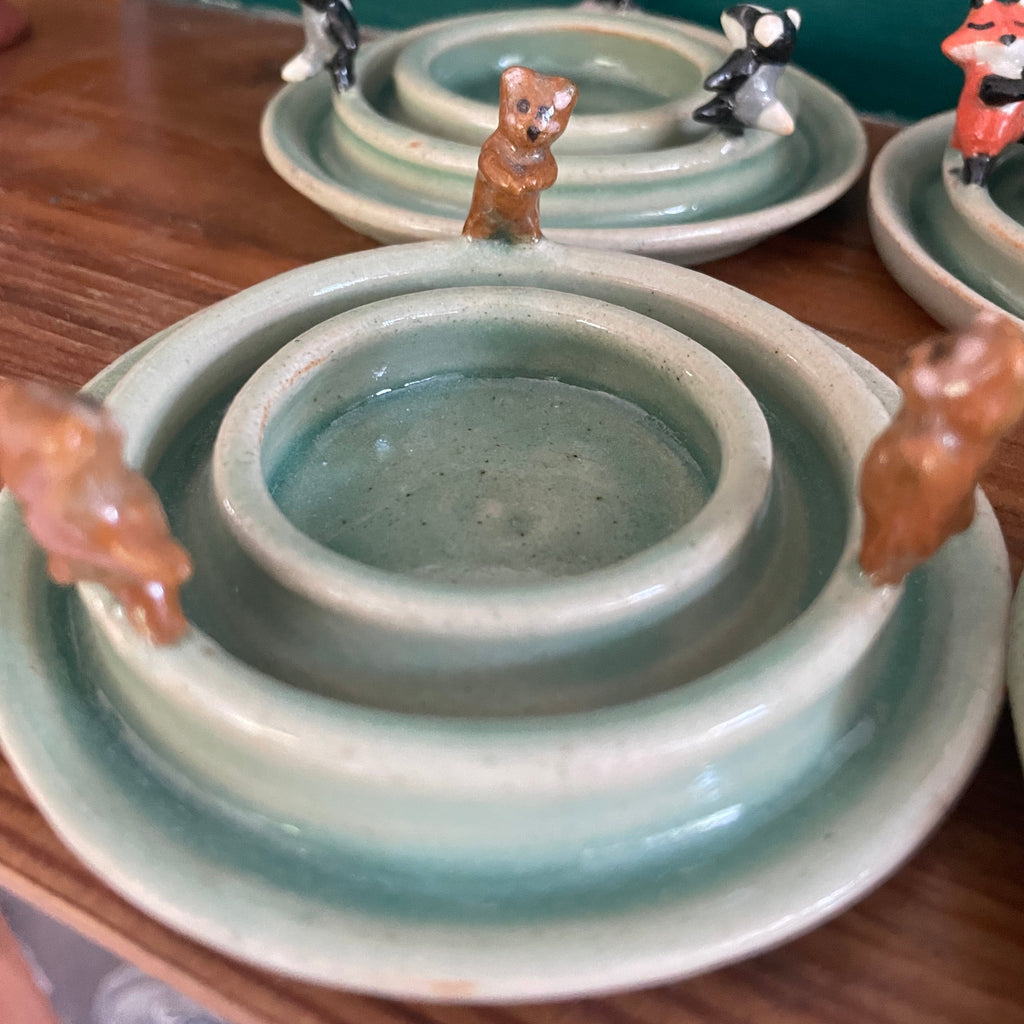 Dancing bears candle holder (green)